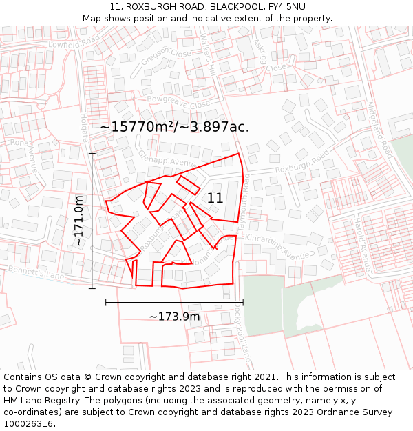 11, ROXBURGH ROAD, BLACKPOOL, FY4 5NU: Plot and title map