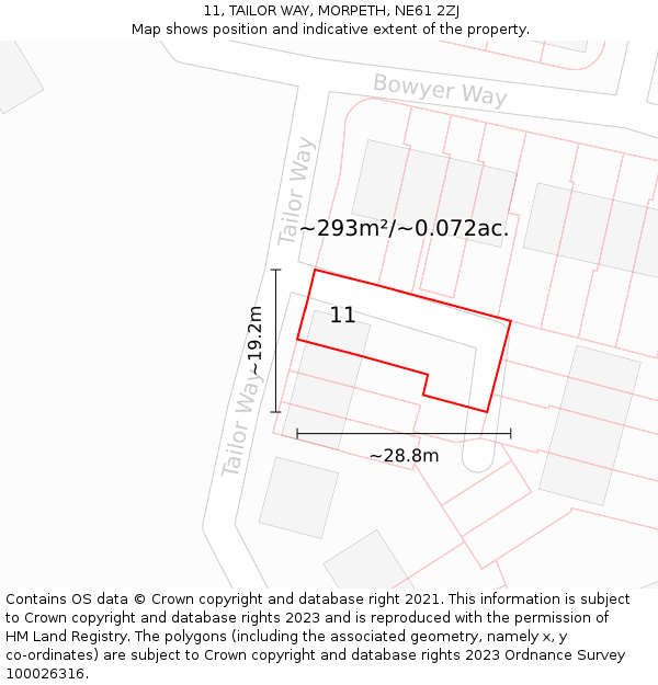 11, TAILOR WAY, MORPETH, NE61 2ZJ: Plot and title map