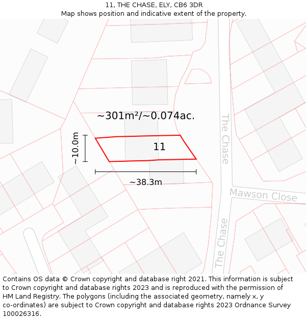 11, THE CHASE, ELY, CB6 3DR: Plot and title map