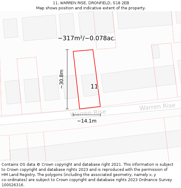 11, WARREN RISE, DRONFIELD, S18 2EB: Plot and title map