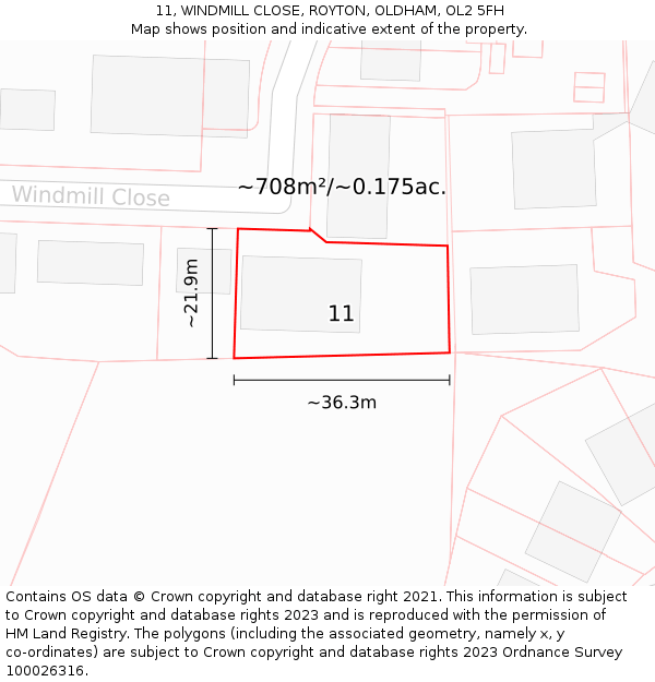 11, WINDMILL CLOSE, ROYTON, OLDHAM, OL2 5FH: Plot and title map