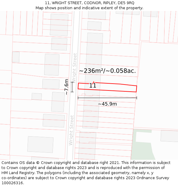 11, WRIGHT STREET, CODNOR, RIPLEY, DE5 9RQ: Plot and title map
