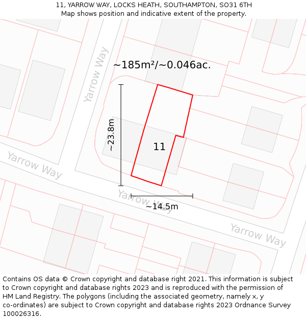 11, YARROW WAY, LOCKS HEATH, SOUTHAMPTON, SO31 6TH: Plot and title map