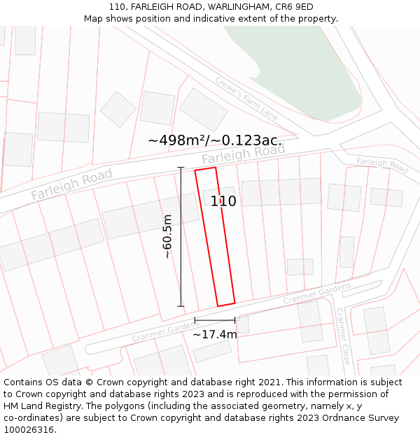 110, FARLEIGH ROAD, WARLINGHAM, CR6 9ED: Plot and title map