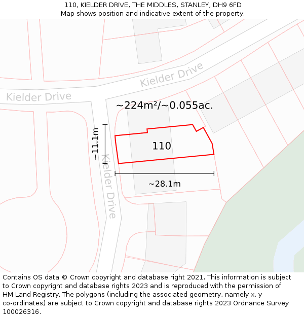 110, KIELDER DRIVE, THE MIDDLES, STANLEY, DH9 6FD: Plot and title map