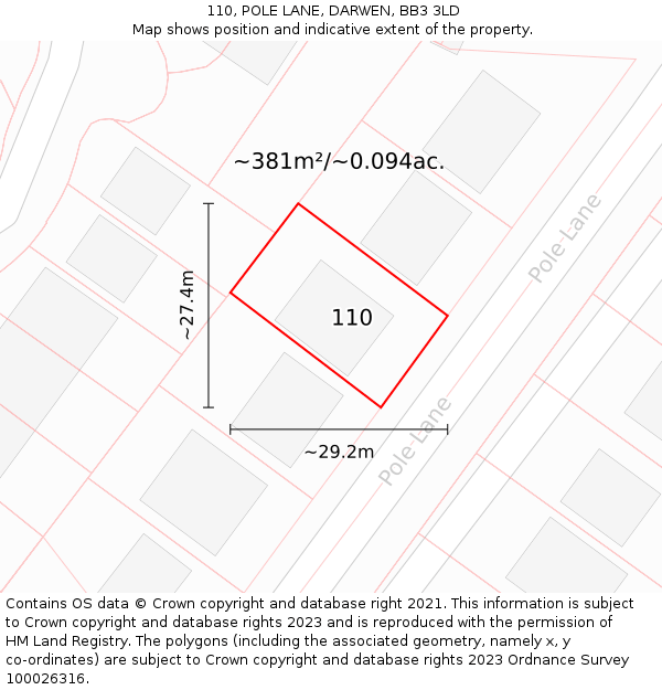 110, POLE LANE, DARWEN, BB3 3LD: Plot and title map