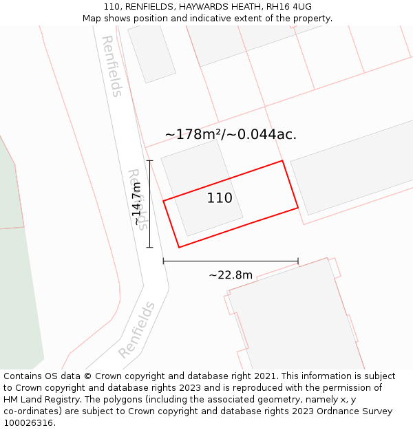 110, RENFIELDS, HAYWARDS HEATH, RH16 4UG: Plot and title map