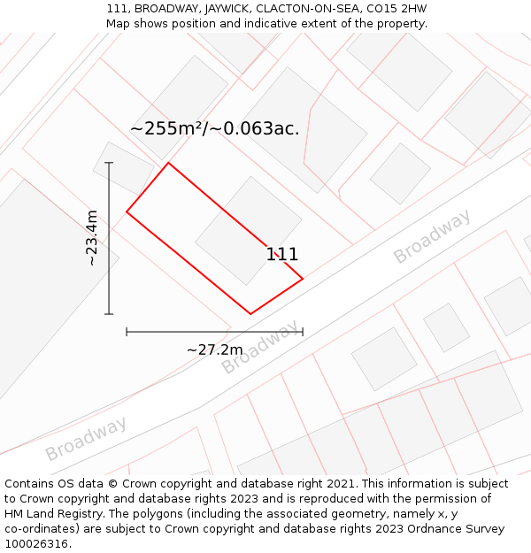 111, BROADWAY, JAYWICK, CLACTON-ON-SEA, CO15 2HW: Plot and title map