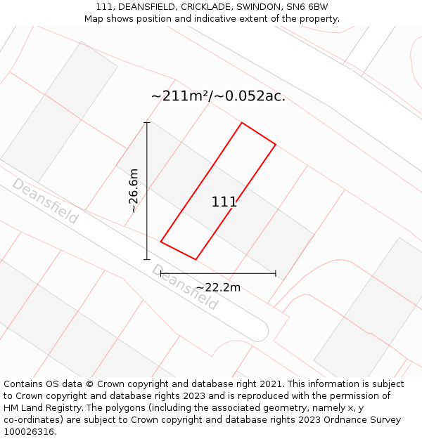 111, DEANSFIELD, CRICKLADE, SWINDON, SN6 6BW: Plot and title map