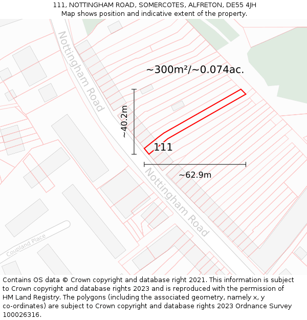 111, NOTTINGHAM ROAD, SOMERCOTES, ALFRETON, DE55 4JH: Plot and title map