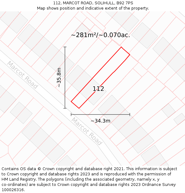 112, MARCOT ROAD, SOLIHULL, B92 7PS: Plot and title map