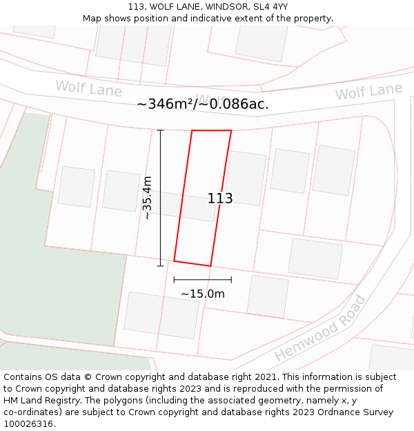 113, WOLF LANE, WINDSOR, SL4 4YY: Plot and title map