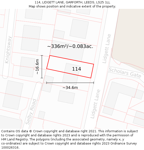114, LIDGETT LANE, GARFORTH, LEEDS, LS25 1LL: Plot and title map