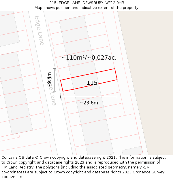 115, EDGE LANE, DEWSBURY, WF12 0HB: Plot and title map
