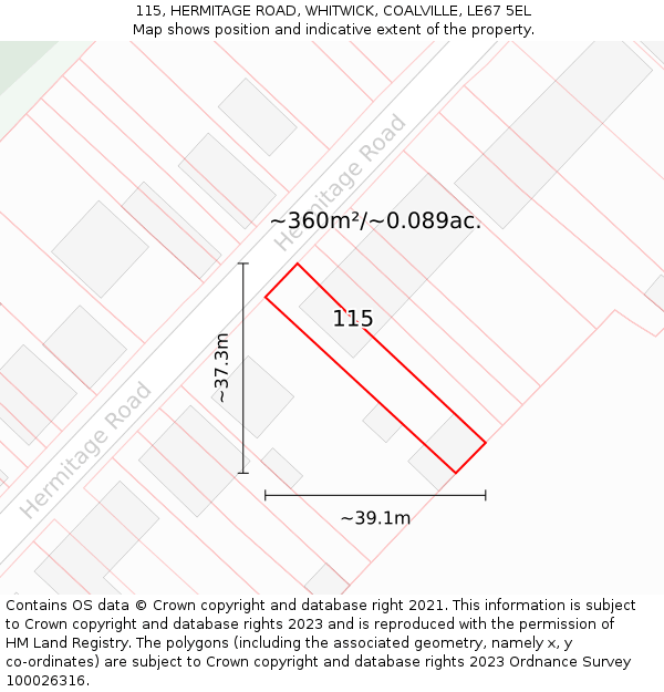 115, HERMITAGE ROAD, WHITWICK, COALVILLE, LE67 5EL: Plot and title map