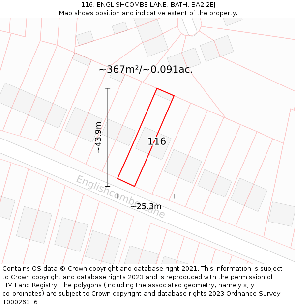 116, ENGLISHCOMBE LANE, BATH, BA2 2EJ: Plot and title map