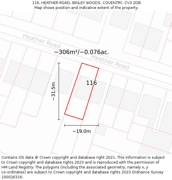 116, HEATHER ROAD, BINLEY WOODS, COVENTRY, CV3 2DB: Plot and title map