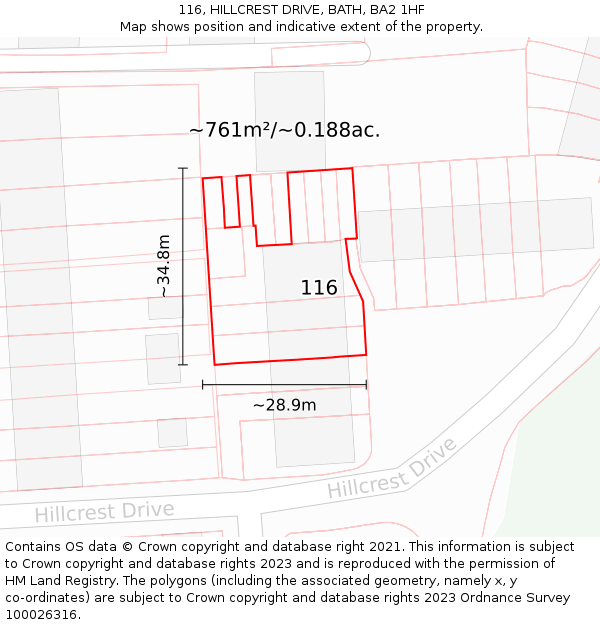 116, HILLCREST DRIVE, BATH, BA2 1HF: Plot and title map