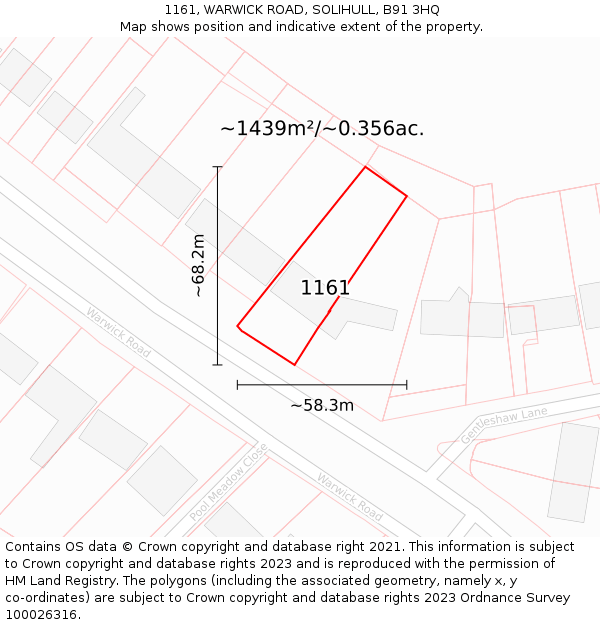 1161, WARWICK ROAD, SOLIHULL, B91 3HQ: Plot and title map