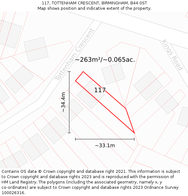 117, TOTTENHAM CRESCENT, BIRMINGHAM, B44 0ST: Plot and title map