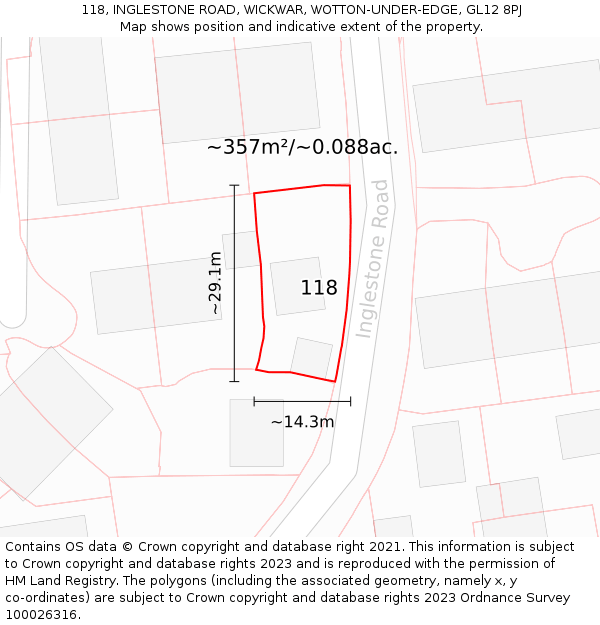 118, INGLESTONE ROAD, WICKWAR, WOTTON-UNDER-EDGE, GL12 8PJ: Plot and title map