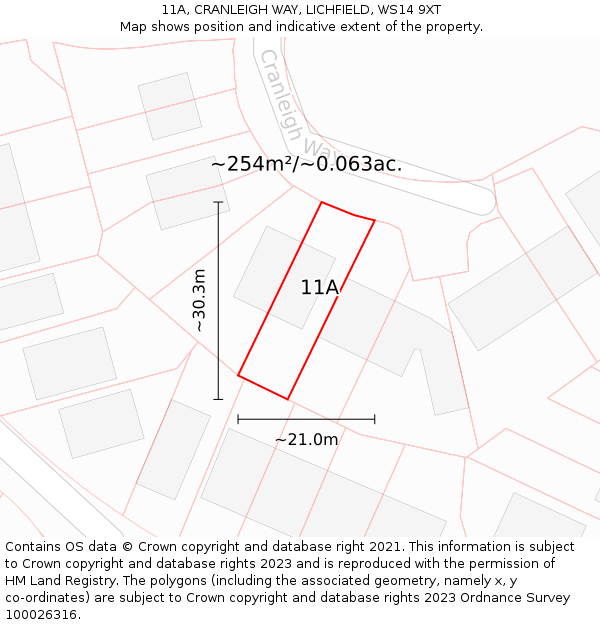 11A, CRANLEIGH WAY, LICHFIELD, WS14 9XT: Plot and title map