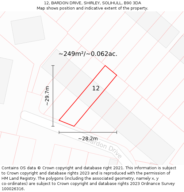 12, BARDON DRIVE, SHIRLEY, SOLIHULL, B90 3DA: Plot and title map