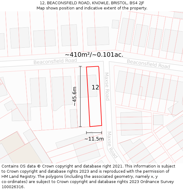 12, BEACONSFIELD ROAD, KNOWLE, BRISTOL, BS4 2JF: Plot and title map