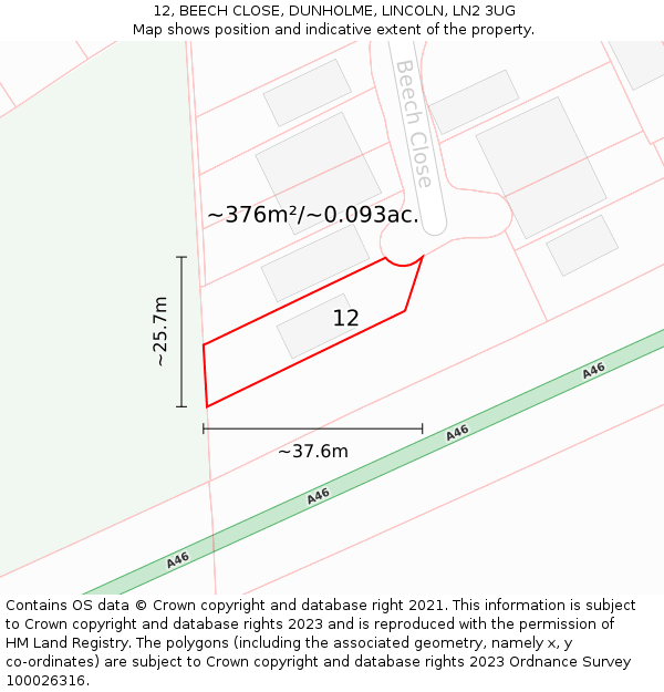 12, BEECH CLOSE, DUNHOLME, LINCOLN, LN2 3UG: Plot and title map