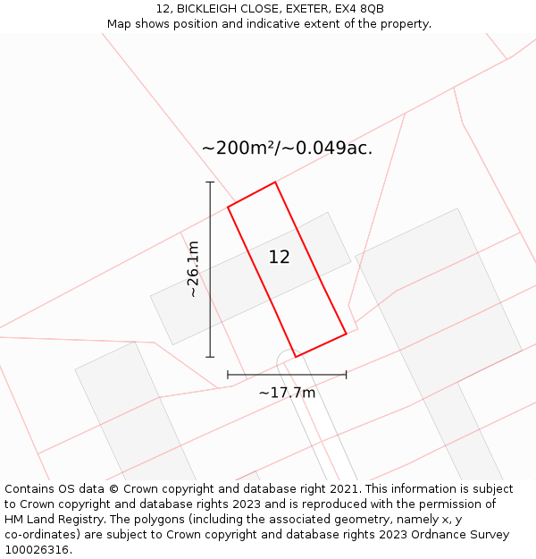 12, BICKLEIGH CLOSE, EXETER, EX4 8QB: Plot and title map
