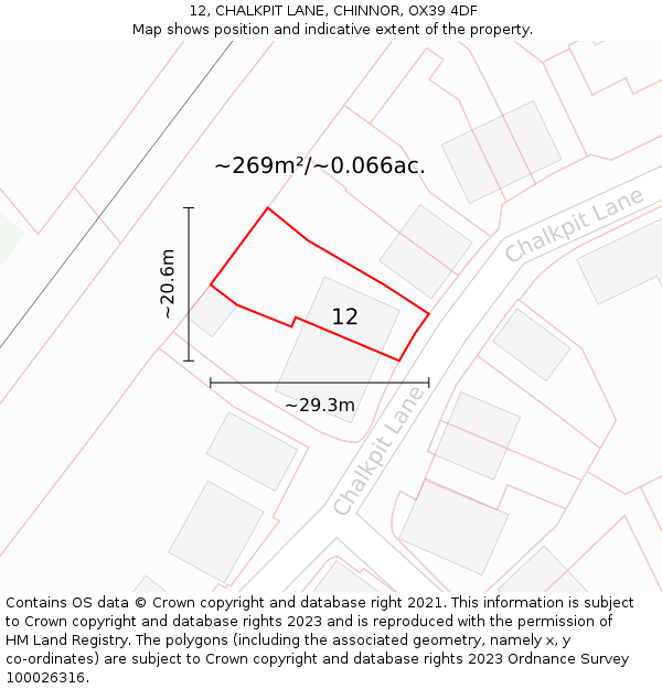 12, CHALKPIT LANE, CHINNOR, OX39 4DF: Plot and title map