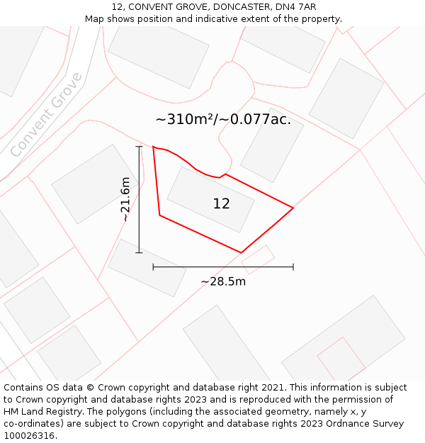 12, CONVENT GROVE, DONCASTER, DN4 7AR: Plot and title map