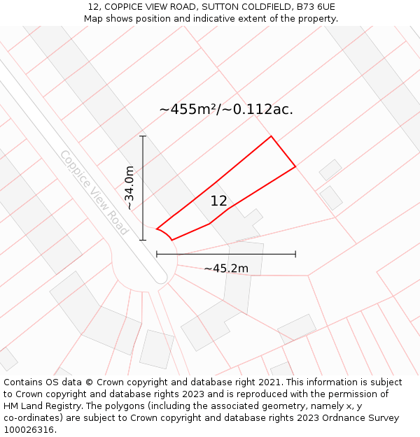 12, COPPICE VIEW ROAD, SUTTON COLDFIELD, B73 6UE: Plot and title map