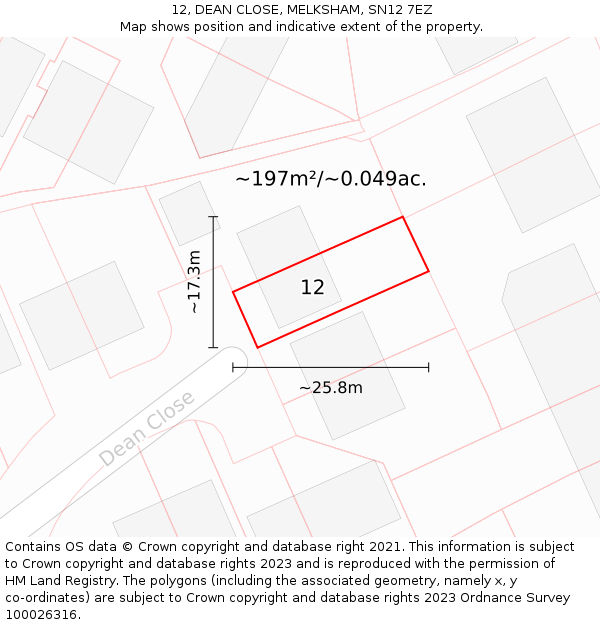 12, DEAN CLOSE, MELKSHAM, SN12 7EZ: Plot and title map