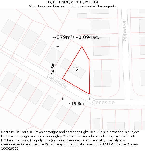 12, DENESIDE, OSSETT, WF5 8EA: Plot and title map