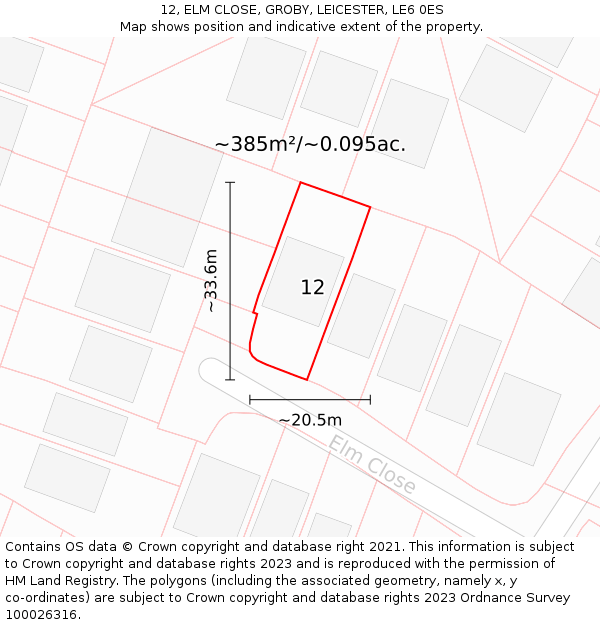 12, ELM CLOSE, GROBY, LEICESTER, LE6 0ES: Plot and title map