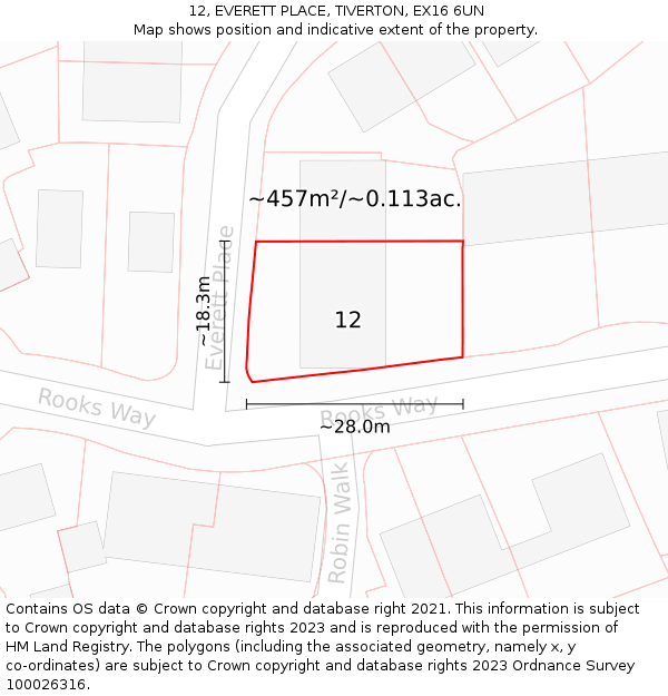 12, EVERETT PLACE, TIVERTON, EX16 6UN: Plot and title map