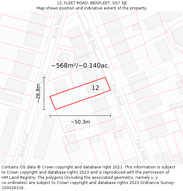 12, FLEET ROAD, BENFLEET, SS7 5JE: Plot and title map