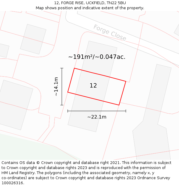12, FORGE RISE, UCKFIELD, TN22 5BU: Plot and title map