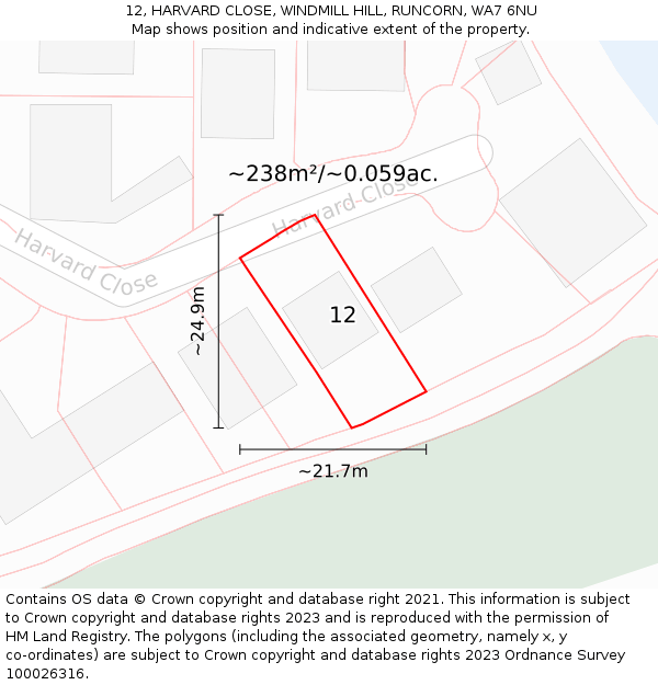 12, HARVARD CLOSE, WINDMILL HILL, RUNCORN, WA7 6NU: Plot and title map