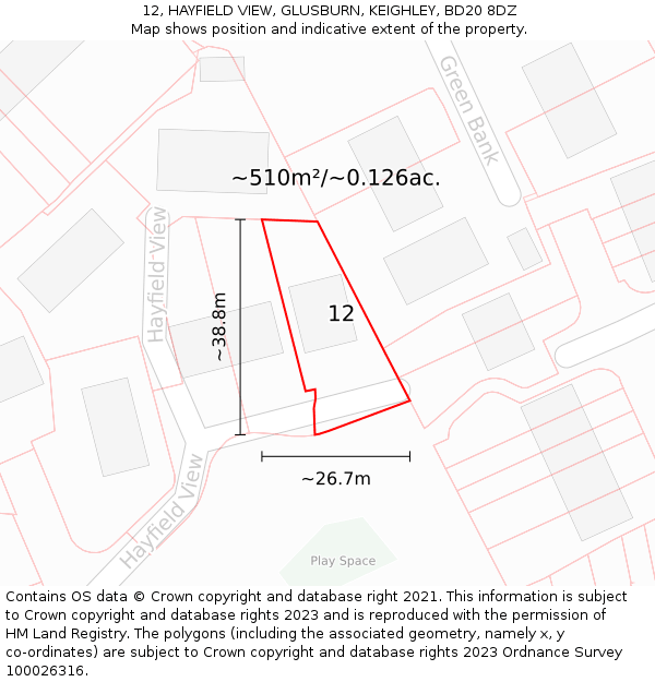 12, HAYFIELD VIEW, GLUSBURN, KEIGHLEY, BD20 8DZ: Plot and title map