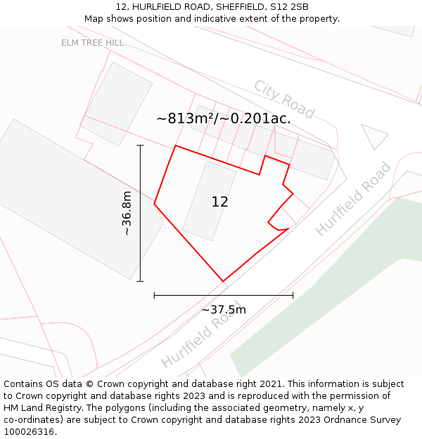 12, HURLFIELD ROAD, SHEFFIELD, S12 2SB: Plot and title map