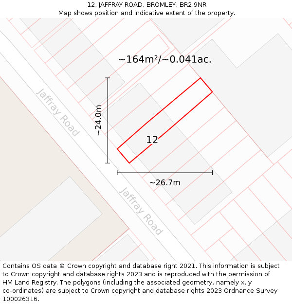 12, JAFFRAY ROAD, BROMLEY, BR2 9NR: Plot and title map