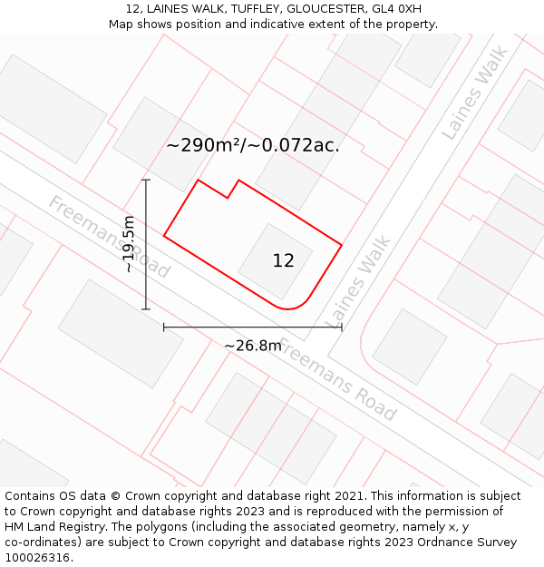 12, LAINES WALK, TUFFLEY, GLOUCESTER, GL4 0XH: Plot and title map