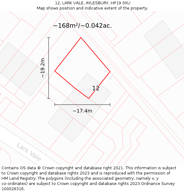 12, LARK VALE, AYLESBURY, HP19 0XU: Plot and title map