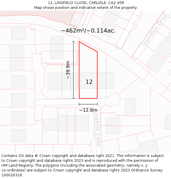 12, LINGFIELD CLOSE, CARLISLE, CA2 4SR: Plot and title map