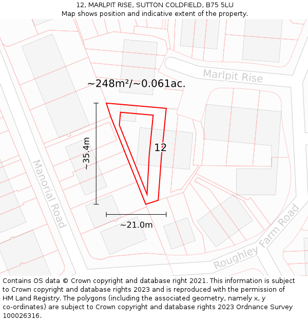 12, MARLPIT RISE, SUTTON COLDFIELD, B75 5LU: Plot and title map