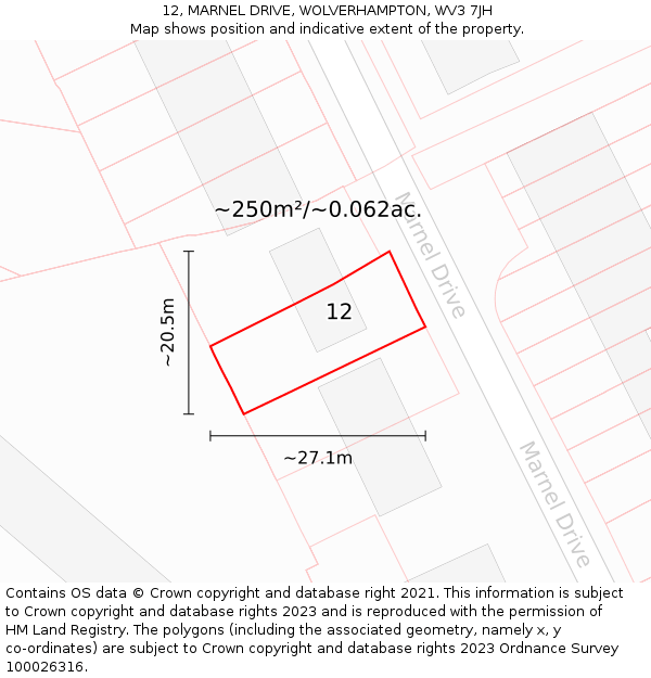 12, MARNEL DRIVE, WOLVERHAMPTON, WV3 7JH: Plot and title map
