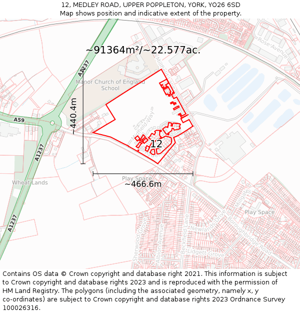 12, MEDLEY ROAD, UPPER POPPLETON, YORK, YO26 6SD: Plot and title map