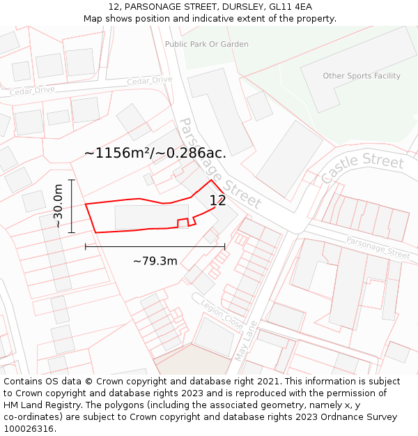 12, PARSONAGE STREET, DURSLEY, GL11 4EA: Plot and title map